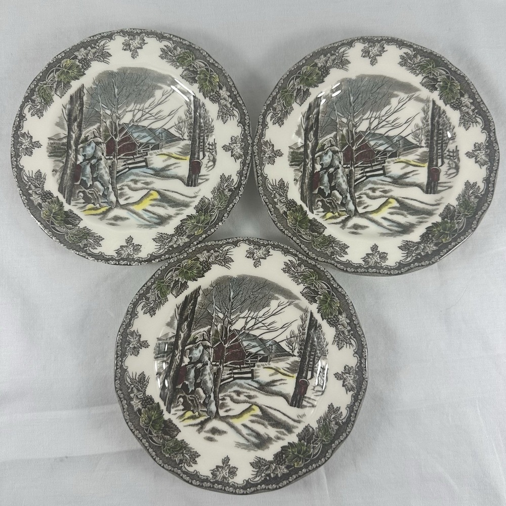 Vintage 3 Johnson Bros Plates Friendly Village Sugar Maples Bread & Butter 6"